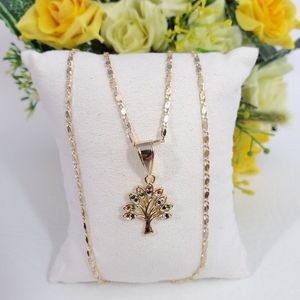 Colorful Tree Of Life Gold Plated Necklace